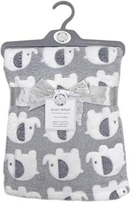 KAV Organic Cotton Baby Blanket Layered Wrap-75x100 cm Supersoft Elephant Print Gift Set for Newborn Babies Girl/Boy, Infant(Grey)