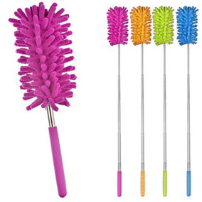 KAV Pack of 3 Extendable Multifunctional Telescopic Microfibre Cleaning Duster Feather Brush - Soft Removable Head, Steel Handle