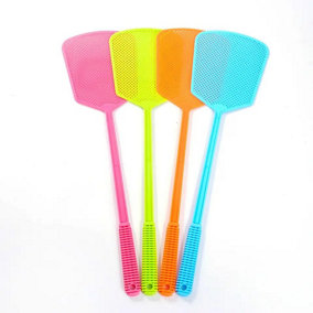 KAV Pack of 6 Fly Swat - Premium Plastic Manual Fly Swatter with Long Handle, Assorted Colours, Heavy Duty Pest Control