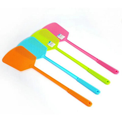 KAV Pack of 6 Fly Swat - Premium Plastic Manual Fly Swatter with Long Handle, Assorted Colours, Heavy Duty Pest Control