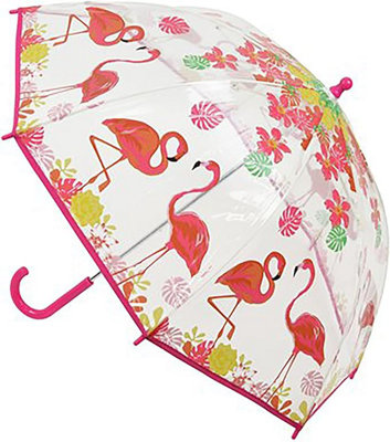 KAV Panel Poe Flamingo Kids Transparent School Umbrella - Sweet, Beautiful, Lightweight Design Dome Parasol (Panel Poe Flamingo)