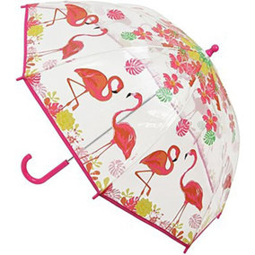 KAV Panel Poe Flamingo Kids Transparent School Umbrella - Sweet, Beautiful, Lightweight Design Dome Parasol (Panel Poe Flamingo)