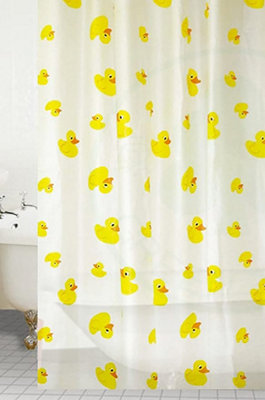 KAV PEVA Kids Yellow Duck Shower Curtain with 12 Hooks Waterproof and Durable 180x180cm for Children's Bathroom Pack of 2