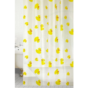 KAV PEVA Kids Yellow Duck Shower Curtain with 12 Hooks Waterproof and Durable 180x180cm for Children's Bathroom Pack of 2