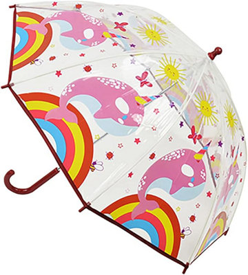 KAV Pink Whale with Rainbow and Sunshine Kids Transparent School Umbrella - Beautiful, Lightweight Design Dome Parasol