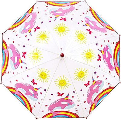 KAV Pink Whale with Rainbow and Sunshine Kids Transparent School Umbrella - Beautiful, Lightweight Design Dome Parasol