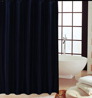 KAV - Polyester fabric Shower Mould and Mildew Resistant Curtain 180 x 220 cm (71 x 88 Inch) Black  Matching Hooks