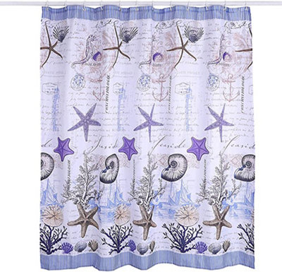 KAV Polyester Fabric Shower Mould and Mildew Resistant Curtain 180x180 cm Under Water Design Bathroom Accessories Purple Sea Star
