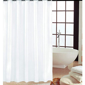 KAV Polyester Soft fabric Shower Curtain Mould and Mildew Resistant Solid White and Snow White Matching Hooks - (180 x 180 cm)