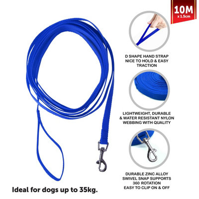 KAV Premium 10m x 1.5cm Dog Training Lead for Puppy Training - Lightweight, Durable, Waterproof Nylon Material for Dogs up to 35kg