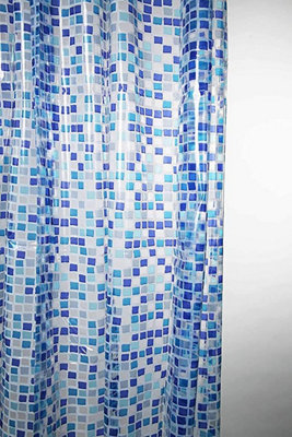 KAV Premium Fully Waterproof PEVA Shower Curtain with Hygiene and Clean Technology - 180x180CM - Pack of 2, Blue Mosaic