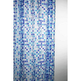 KAV Premium Fully Waterproof PEVA Shower Curtain with Hygiene and Clean Technology - 180x180CM - Pack of 2, Blue Mosaic