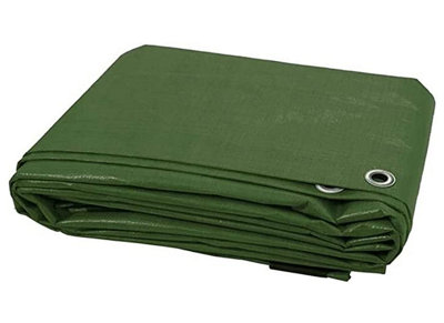 KAV Premium Tarpaulin Waterproof Heavy Duty Tarp with Eyelets Ground Sheet in Green for Garden, Picnics, Camping, Fishing (10x12M)