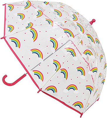 KAV Rainbow Kids Transparent School Umbrella for Boys and Girls - Beautiful, Lightweight Design Dome Parasol