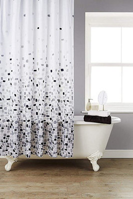 KAV Shower Curtain Mould and Mildew Resistant Solid White, 180 x 180 cm (71 x 71 Inch) 100% Polyester (Mosaic Grey)