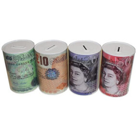KAV Sterling Money Tin - Piggy Bank, Coin, Cash Money Box- Cylindrical Shape, Multicolour(15 cm x 10 cm)(1 RANDOM Tin)