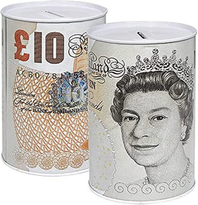 KAV Sterling Money Tin Piggy Bank, Coin, Cash Money Box Cylindrical