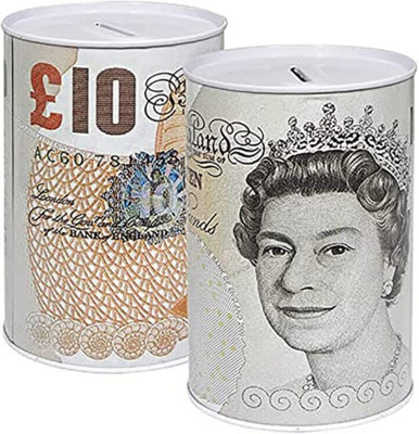 KAV Sterling Money Tin - Piggy Bank, Coin, Cash Money Box- Cylindrical Shape, Multicolour(15 cm x 10 cm)(Set of 2)