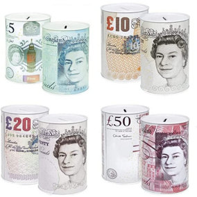 KAV Sterling Money Tin - Piggy Bank, Coin, Cash Money Box- Cylindrical Shape, Multicolour(15 cm x 10 cm)(Set of 4 Mixed)