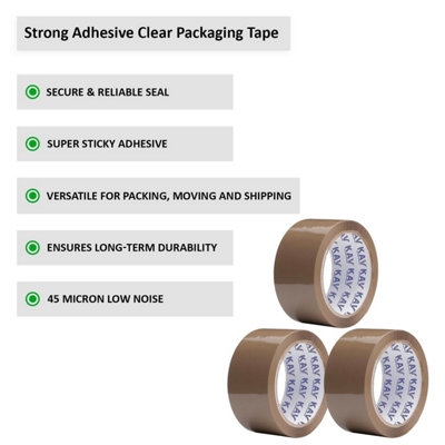 KAV Strong Adhesive Brown Packaging Tape - 48MM x 66M Rolls for Secure Box Sealing, Parcel Tape with Improved Formula