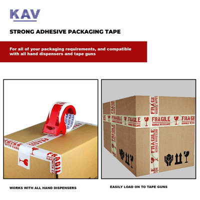KAV Strong Adhesive Fragile Packaging Tape - 48MM x 66M Rolls for Secure Box Sealing, Parcel Tape with Improved Formula