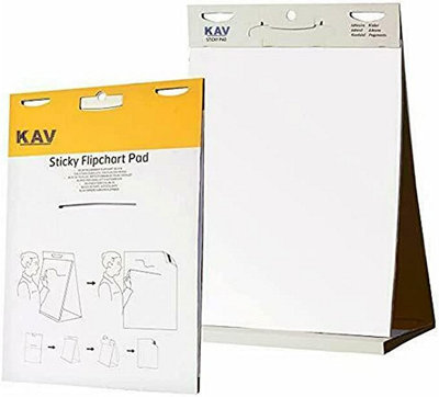 KAV Tabletop Self Stick Flipchart Paper Pad 20 Sheets for Office School Home Kitchen Notes - 70 gr/m² Paper, 58.5 x 50cm