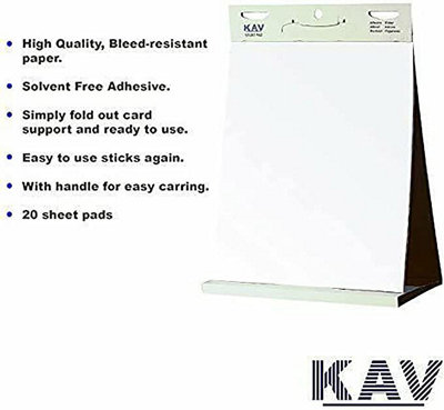 KAV Tabletop Self Stick Flipchart Paper Pad 20 Sheets for Office School Home Kitchen Notes - 70 gr/m² Paper, 58.5 x 50cm