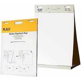 KAV Tabletop Self Stick Flipchart Paper Pad Plain 20 Sheets for Office School Home - 70 gr/m² Paper, 58.5 x 50cm (Pack of 6)