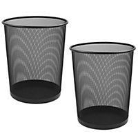KAV Twin Pack 2 x Black Metal Mesh Wastebasket Paper Bin - Round Trash Lightweight Circular Rubbish Can - Size 27x23.5x23.5 cm