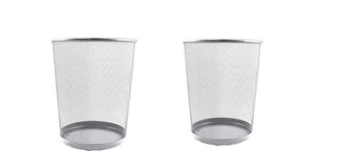 KAV Twin Pack 2 x Silver Metal Mesh Wastebasket Paper Bin - Round Trash Lightweight Circular Rubbish Can - Size 27x23.5x23.5 cm