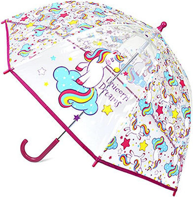 KAV Unicorn Dreams Kids Transparent School Umbrella for Boys and Girls - Beautiful, Lightweight Design Dome Parasol