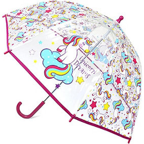 KAV Unicorn Dreams Kids Transparent School Umbrella for Boys and Girls - Beautiful, Lightweight Design Dome Parasol