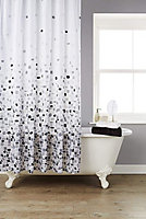 KAV Vibrant Mosaic Grey Extra Wide (220CM) Shower Curtain On A White Background Including 12 Shower Curtain Hooks (220 x 180)
