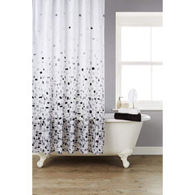KAV Vibrant Mosaic Grey Shower Curtain with 12 Hooks Durable Machine Washable Polyester Fabric - for Bathroom Decor 180cm x 180cm