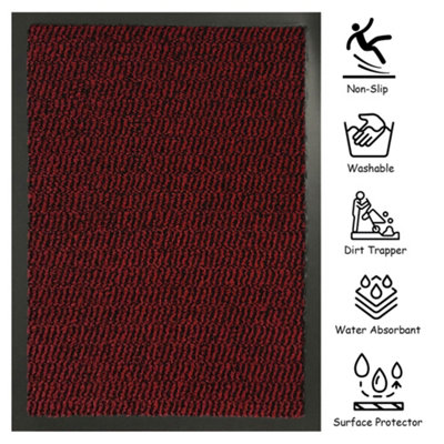 KAV Washable Door Mat Dirt Trapper Durable Non-Slip Barrier Mats Perfect Dust Absorbent Rug(60x90)cm, (1.97x2.95)Ft - Red