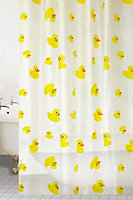 KAV Waterproof Shower Curtain, Bathroom Curtain Liner Anti Mould Heavy Duty Curtain 180x180 - Peva with hooks (Duck)