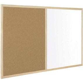 KAV White Board and Cork Board (2 in 1) with Wooden Frame Notice Boards Wall Mounted Dry Erase Office Memo School Home (300x 400)