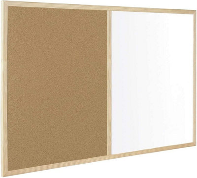 KAV White Board and Cork Board (2 in 1) with Wooden Frame Notice Boards Wall Mounted Dry Erase Office Memo School Home (400x600)