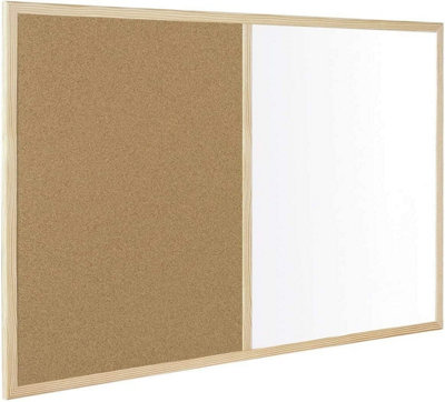 KAV White Board and Cork Board (2 in 1) with Wooden Frame Notice Boards Wall Mounted Dry Erase Office Memo School Home (600x 900)