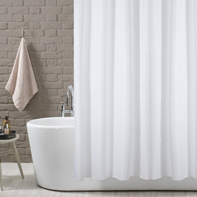 KAV White Extra Long Shower Curtain Mould and Mildew Resistant Solid White, (Width) 180 x 210 cm ( length)