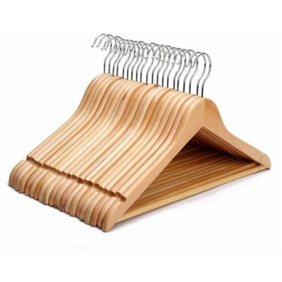 KAV Wooden Hangers with Steel Hook for Coat, Clothes, Trouser, Dress - Non-Slip, Slim, Space-Saving Hanger -20 Pack (Wooden)