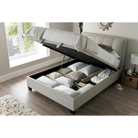 Kaydian Accent Bed Frame Grey Fabric with Ottoman Storage