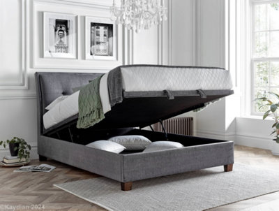 Kaydian Accent Bed Frame Vogue Grey Fabric with Ottoman Storage