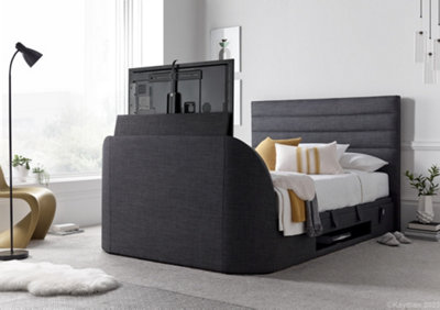 Kaydian Appleby TV Storage Bed Frame: Slate Grey Fabric Contemporary Design with Spacious Storage