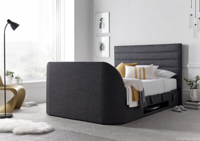 Kaydian Appleby TV Storage Bed Frame: Slate Grey Fabric Contemporary Design with Spacious Storage