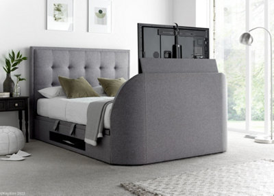 Kaydian Falstone TV Bed: Classic Design with Hidden TV Storage and Ottoman Storage Grey Fabric