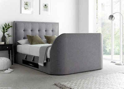 Kaydian Falstone TV Bed: Classic Design with Hidden TV Storage and Ottoman Storage Grey Fabric