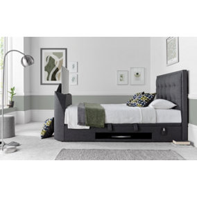 Kaydian Falstone TV Bed: Classic Design with Hidden TV Storage and Ottoman Storage Slate Grey Fabric