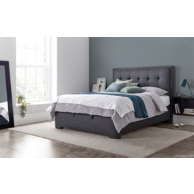 Kaydian Falstone Upholstered Ottoman Storage Bed: Classic Slate Grey Fabric with Hidden Storage