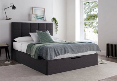 Kaydian Whitburn Anthracite Grey 4FT6 Double Bed Frame Ottoman Storage with Free Mattress